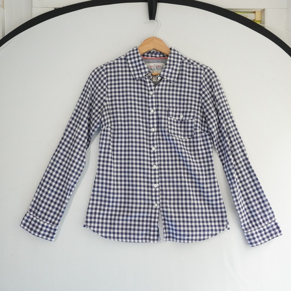 Girl Krazy Gingham Button Down Shirt Long Sleeve Casual Top M Prairie Cottage